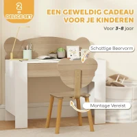 AIYAPLAY Kinderwerktafel met Stoel en Berenrugleuning, Lade, voor Schrijven en Knutselen, 3-8 Jaar, Natuur Hout(m-7)