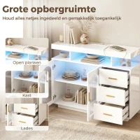 HOMCOM Dressoir met ledverlichting, ingebouwde stopcontacten, 3 lades, planken en 2 acryldeuren, hoogglans wit(m-4)