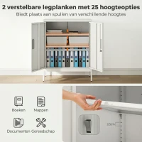 HOMCOM Afsluitbare stalen kast met 2 deuren, kantoorkast, verstelbare planken, voor thuiswerkplek, woonkamer, garage, Wit(m-4)