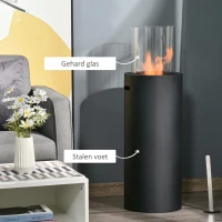 HOMCOM Ethanolkachel bio-ethanolbrander 0.4 L, 1 uur Brandduur 1000W no smoke staal gehard glas zwart 30 x 30 x 94 cm(m-6)