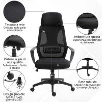 Vinsetto Sedia da Ufficio Reclinabile con Poggiatesta e Supporto Lombare, in Poliestere, 64x55x116-126 cm, Nero(m-7)