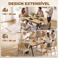 HOMCOM Mesa de Jantar Extensível 4-6 Pessoas, Mesa de Cozinha em Madeira 130-170x80x76 cm, Carvalho e Preto(m-4)