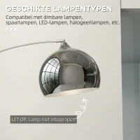 HOMCOM Booglamp, Staande Lamp, Verstelbaar, Voetschakelaar, Voet in Marmerlook, 170-180cm, Zilver/Zwart(m-7)