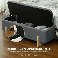 HOMCOM Hocker met opbergruimte, Opbergbank met schuimrubber bekleding, Linnenlook, 111 x 44 x 44,5 cm, Donkergrijs(m-4)