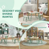 ZONEKIZ Zitgroep voor kinderen 3-8 jaar, 1 tafel & 2 stoelen, schattig dierenmotief, groen(m-6)