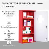 HOMCOM Cassetta Porta Medicine Armadietto Medicinali 4 Livelli Porta in Vetro 60×30×12cm Rosso(m-6)
