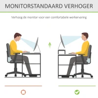 HOMCOM Monitorstandaard met schuifladen schermstandaard bureau-organizer natuurlijk(m-4)