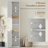 HOMCOM smalle badkamerkast hoge kast met 2 deuren, 2 open vakken, voor badkamer 30 x 34,6 x 182 cm Wit(m-5)
