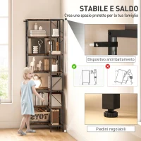 HOMCOM Libreria Angolare Industriale a 7 Livelli, in Legno e Acciaio, 60x60x198 cm, Marrone Rustico(m-6)