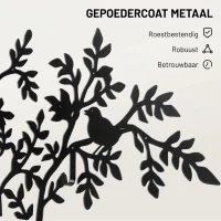 HOMCOM Wandgemonteerde Kapstok, Mantelhaak in Boomdesign met Vogels, Zwart(m-5)