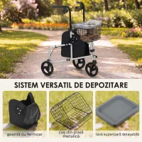 HOMCOM Rolator pliabil ușor pentru seniori cu geantă și coș, 3 roți, 136 kg, argintiu(m-7)