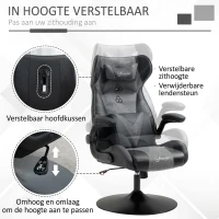 Vinsetto Gamingstoel, hoogteverstelbaar & draaibaar, Kunstlederen bekleding, opklapbare armleuningen, Zwart+Grijs(m-4)