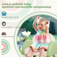 HOMCOM Schommelstoel voor Peuters in Schattig Ontwerp, Schapenwol-Imitatie, Eucalyptushout Groen + Geel Beige(m-7)