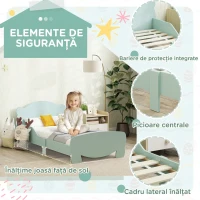 AIYAPLAY Pat pentru Copii cu Tăblie și Suport pentru Picioare în Formă de Urs și 2 Laterale, din Lemn, 143,5x80x55 cm, Verde(m-4)