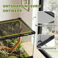 PawHut Terrarium voor reptielen Glazen terrarium 48L met voorventilatie stenen achterwand draaivergrendeling 50 x 30 x 35 cm Zwart(m-6)