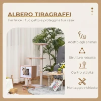 PawHut Tiragraffi Gatto Altezza 120cm con Cuccia Piattaforme e Giochi Sisal, MDF 71.5x49.5x120cm legno, bianco(m-5)