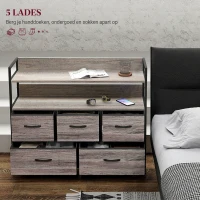 HOMCOM Stoffen Ladekast, 5 Opvouwbare Laden, 2 Schappen, Stalen Frame, 98 x 29 x 85 cm, Grijs(m-4)