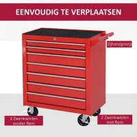 DURHAND Gereedschapswagen, 2 kleine & 5 grote laden, Staal, tot 150 kg, 69 x 33 x 75 cm, Rood(m-6)