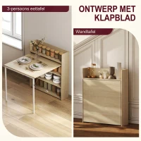 HOMCOM Opvouwbare eettafel met plank, industrieel design, ruimtebesparend, voor kleine ruimtes, 78,5 x 91 x 93 cm, Eiken(m-4)