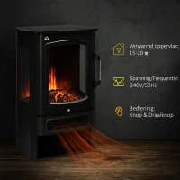 HOMCOM elektrische haard, realistische vlammen, 2 verwarmingsniveaus, bescherming tegen oververhitting, staal, zwart, 44,5 x 32 x 74 cm(m-7)