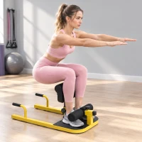 HOMCOM 3-en-1 Máquina Equipo de Sentadilla para Ejercicios Abdominales Tablero Supino Multifuncional Máquina de Piernas Ayuda en Cuclillas Amarillo(m-2)