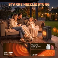 Outsunny Gas Heizstrahler Outdoor 1,5-4,2 kW Terrassenheizer mit Rollen 3 Leistungsstufen 50 cm Schlauch Druckregler(m-4)