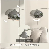 HOMCOM Booglamp, Staande Lamp, Verstelbaar, Voetschakelaar, Voet in Marmerlook, 170-180cm, Zilver/Zwart(m-5)