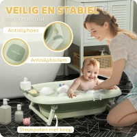 AIYAPLAY Babybadkuip, Opvouwbaar, Antislip Bodem, Olifanten-Badkussen, 86 x 53 x 25,5 cm, Groen(m-5)