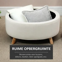 HOMCOM Opbergbank met fluweeloptiek, Ovale Vorm, Hocker, tot 80 kg, 71 x 51,5 x 42 cm, Beige(m-4)