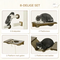 PawHut Kattentrap-Set, Klimwand, 8-delig, Tot 8 kg, Stevig, Bruin/Cremewit(m-5)
