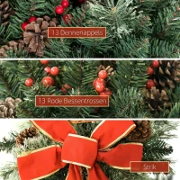Outsunny Kerstlantaarn met Bessen, Dennenappels & Strik, LED-Lichtjes, Metalen Paal, 150 cm(m-6)