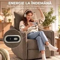 HOMCOM Fotoliu Recliner Electric 155° cu Suport pentru Picioare, Rotire 270°, Șezut Lat, Balans, Șenilă, Kaki(m-7)