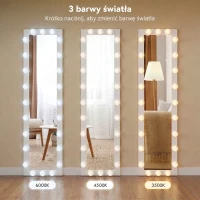 HOMCOM Pełnowymiarowe lustro 150x40 cm LED z 24 żarówkami, 3 kolory światła, stojące lub oparte, białe(m-4)