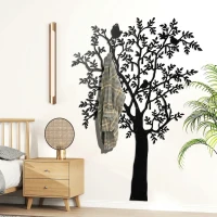 HOMCOM Wandgemonteerde Kapstok, Mantelhaak in Boomdesign met Vogels, Zwart(m-7)