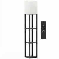 HOMCOM Lampă de podea cu rafturi, lampă modernă dimmabilă cu abajur textil, temperatură de culoare reglabilă, negru(m-1)