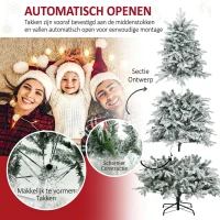 HOMCOM Kunstmatige Kerstboom, Kerstboom, Incl. Kunstmatige Sneeuw, LED-Lichten, 180 cm, Groen + Wit(m-7)