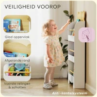 AIYAPLAY Kinderboekenrek in Beer Design met 3 Planken, Houten Opbergrek 55x15x110cm Wit(m-5)