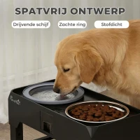 PawHut Verhoogde Hondenbak Hoogteverstelbaar Voerbak met Waterbak en 2 RVS kommen voor kleine tot grote honden Zwart(m-7)