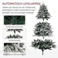HOMCOM Kunstkerstboom 180 cm met 793 takken, kunstsneeuw en opklapbare metalen standaard – Winterse kerstdecoratie, Groen(m-7)