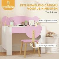 AIYAPLAY Kinderbureau-Set, Werktafel en Stoel met Berenvorm, Lade, voor Schrijven en Knutselen, 3-8 Jaar, Roze(m-7)