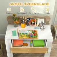 AIYAPLAY Kinderwerktafel met Stoel en Berenrugleuning, Lade, voor Schrijven en Knutselen, 3-8 Jaar, Natuur Hout(m-5)