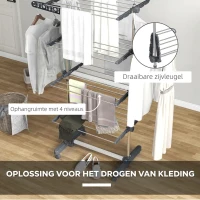 HOMCOM Opvouwbare Wasrek met 5 Niveaus, One-Klik-Systeem, 142 cm x 55 cm x 172 cm, Grijs + Zilver(m-5)