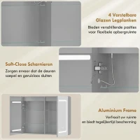 HOMCOM Spiegelkast voor de badkamer met LED-verlichting, 60 x 80 cm badkamerkast met anti-condens, 3-voudig dimbaar(m-7)