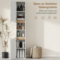 HOMCOM smalle badkamerkast hoge kast met 2 deuren, 2 open vakken, voor badkamer 30 x 34,6 x 182 cm Wit(m-4)