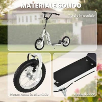 HOMCOM Monopattino con Manubrio Regolabile, Ruote Grandi, 2 Freni e Telaio in Metallo, per Bambini 5+ Anni, Max 100kg, 120x58x85-95cm, Bianco(m-6)
