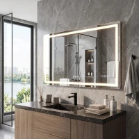 HOMCOM Oglindă baie LED Bluetooth 120 x 70 cm întrerupător tactil lumină reglabilă 3 culori anti-aburire memorie argintiu(m-4)