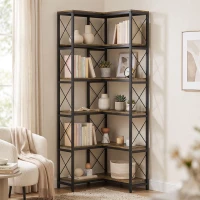 HOMCOM 6-laags L-vormige boekenkast, vrijstaand hoekrek met metalen frame, rustiek bruin(m-2)