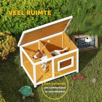PawHut hondenhok met veranda, scharnierend dak, raam, verstelbare poten, natuurlijk hout, oranje, 85,5 x 62 x 60 cm(m-4)