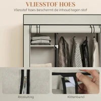 HOMCOM Stoffen kast, opbergoplossing, 6 planken, 1 kledingstang, crème(m-5)