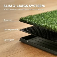 PawHut Honden-wc 76 x 50,5 cm met 2 kunstgras matten, wasbare puppytoilet voor honden, voor balkon, thuis, zwart + groen(m-5)